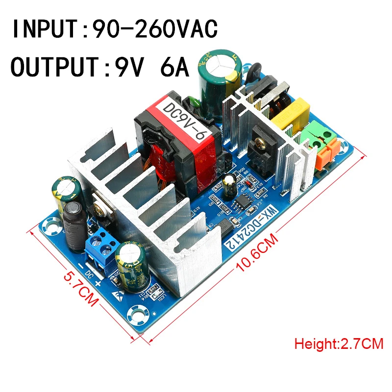 Moduł zasilania 9V 90-260VAC do DC 9V 6A moduł zasilania płyta modułu przełącznik AC-DC przełącz zasilanie pokładzie DC9V-6
