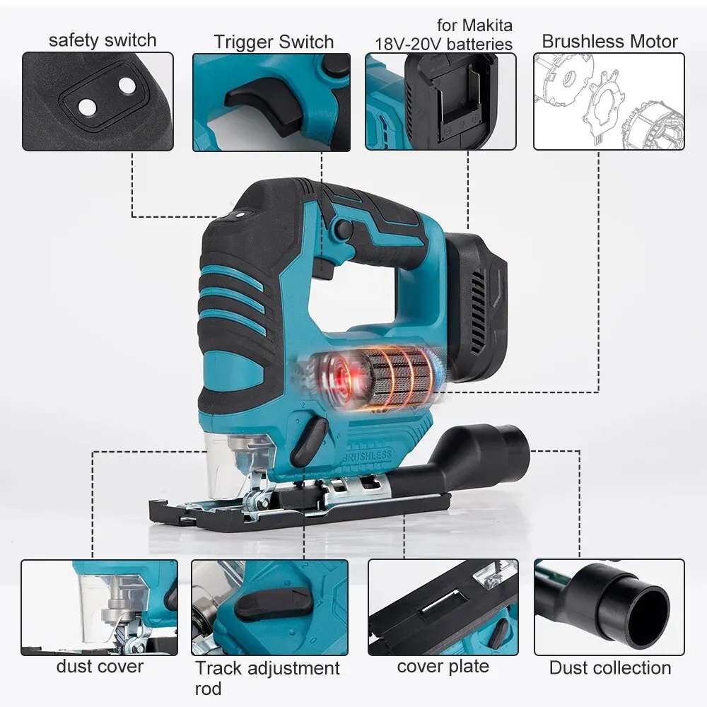 Hormy Brushless Electric Curved Saw Cordless Jig Saw Portable Multi-Function Carpenter Power Tool For Makita 18V Lithium Battery