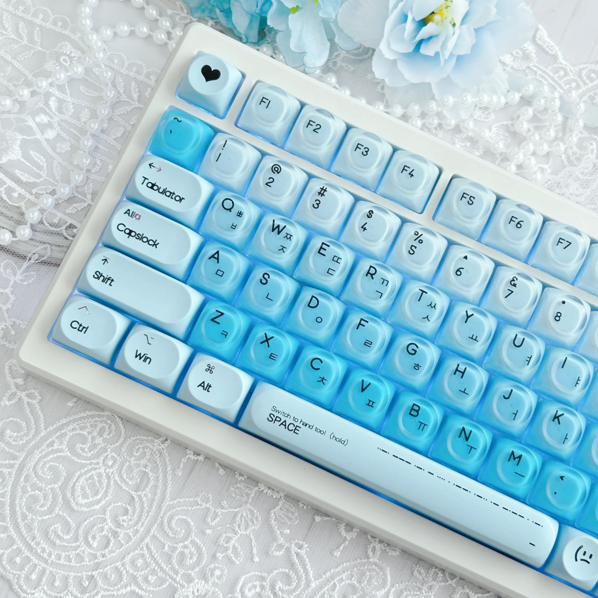 MAIMOOO Blue Liquid Foundation Korean Keycap HOA Profile PBT+PC Jelly Matte Hangul Keycaps for Mx Switch Mechanical Keyboard