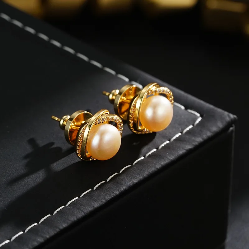 100% Natural Pink Freshwater Pearl Trendy 14K Gold Filled Female Stud Earrings Promotion Gifts Anti Allergy