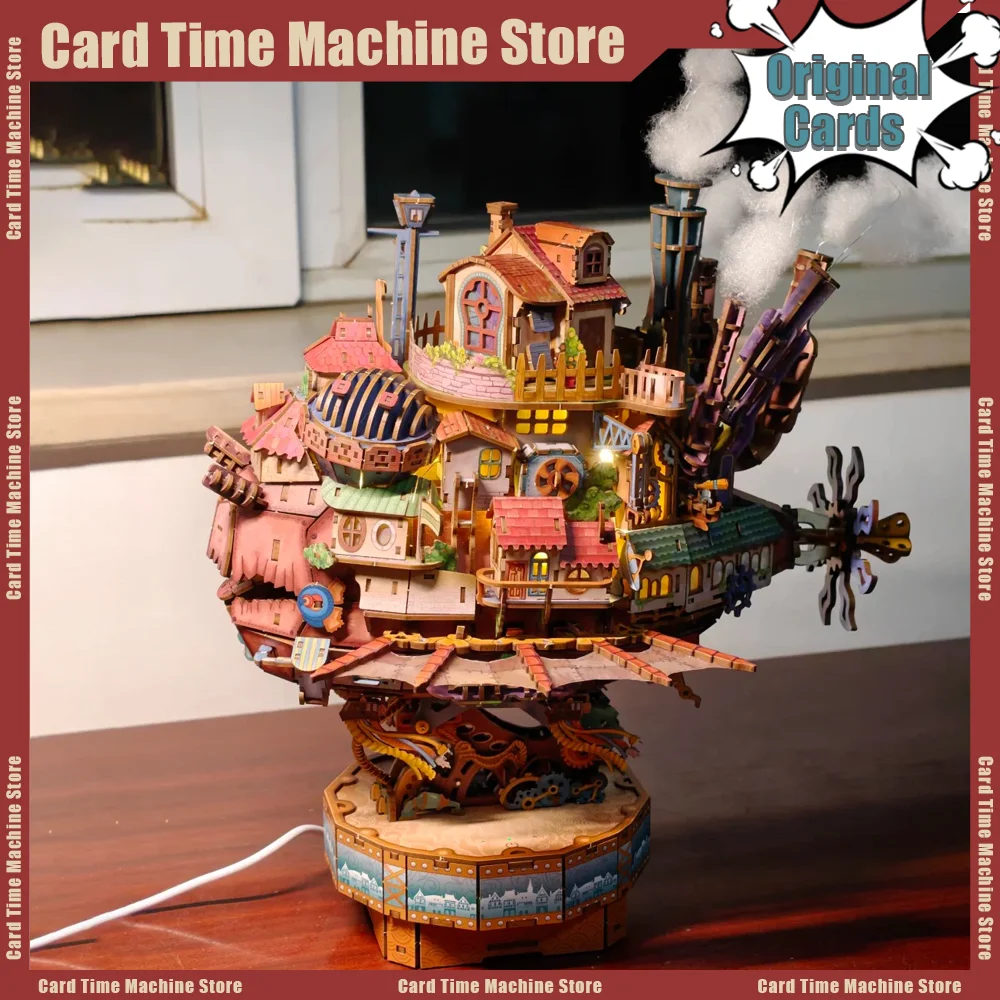 New Tonecheer Travel Vessel Howl's Moving Castle Wooden Puzzle Building Blocks Diorama Model Kit Dollhouse Wooden Birthday Gift