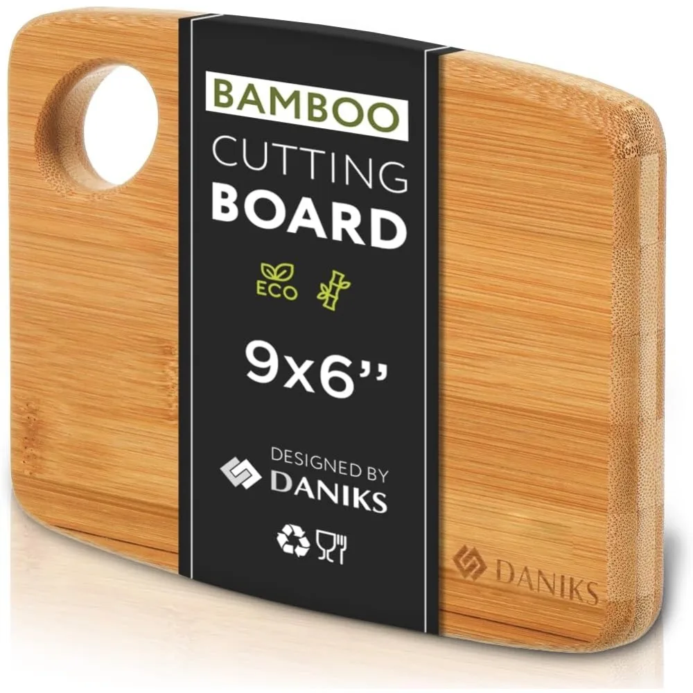 

Разделочная доска из 100% органического бамбука 9x6 (S) — очень толстая, сверхпрочная деревянная разделочная доска для кухни, сервировки, сока