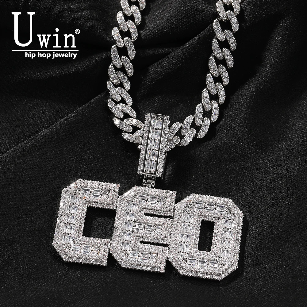 

Uwin Custom Letters Necklace For Women Men Personalized Baguette Name Pendant Iced Out Cubic Zirconia Fashion Nameplate Jewelry