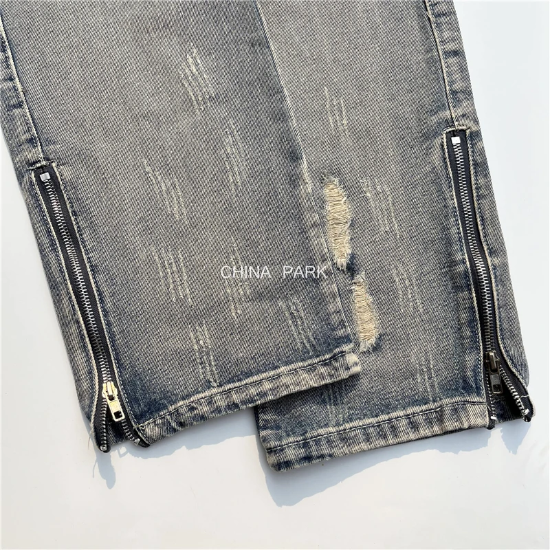 Hole CAVEMPT C.E Jeans Men Women 1:1 Best Quality Niche Washed Zipper Cav Empt Jeans Trouser