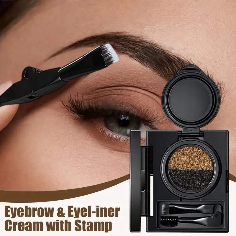 Eyebrow Pomade Two Color Eyebrow Mascara Eyebrow & Eye Liner Cream with Stamp Waterproof Eyebrow powder with Double-Ended Brush