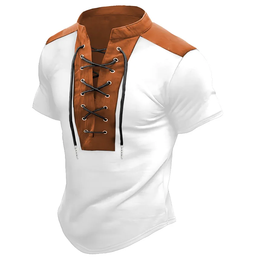 Men's Summer Short-sleeved Round-neck T-shirt, European and American AliExpress Drawstring Decoration American POLO Shirt