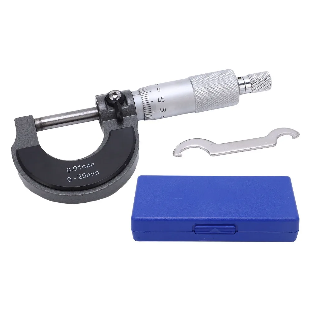 Stable Alloy Surface Outside Micrometer 0.01mm Resolution 0-25mm Range Measuring Tool Set Metric Inch Graduation Ratchet Stop