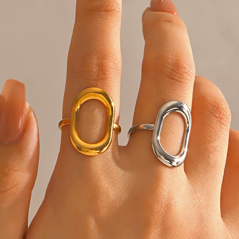 Edelstahl Hohlring Oval Offen für Damen und Herren – Schlichter Retro Geometrischer Fingerring, Lässiger Vielseitiger Verstellbarer Schmuck als Geschenk