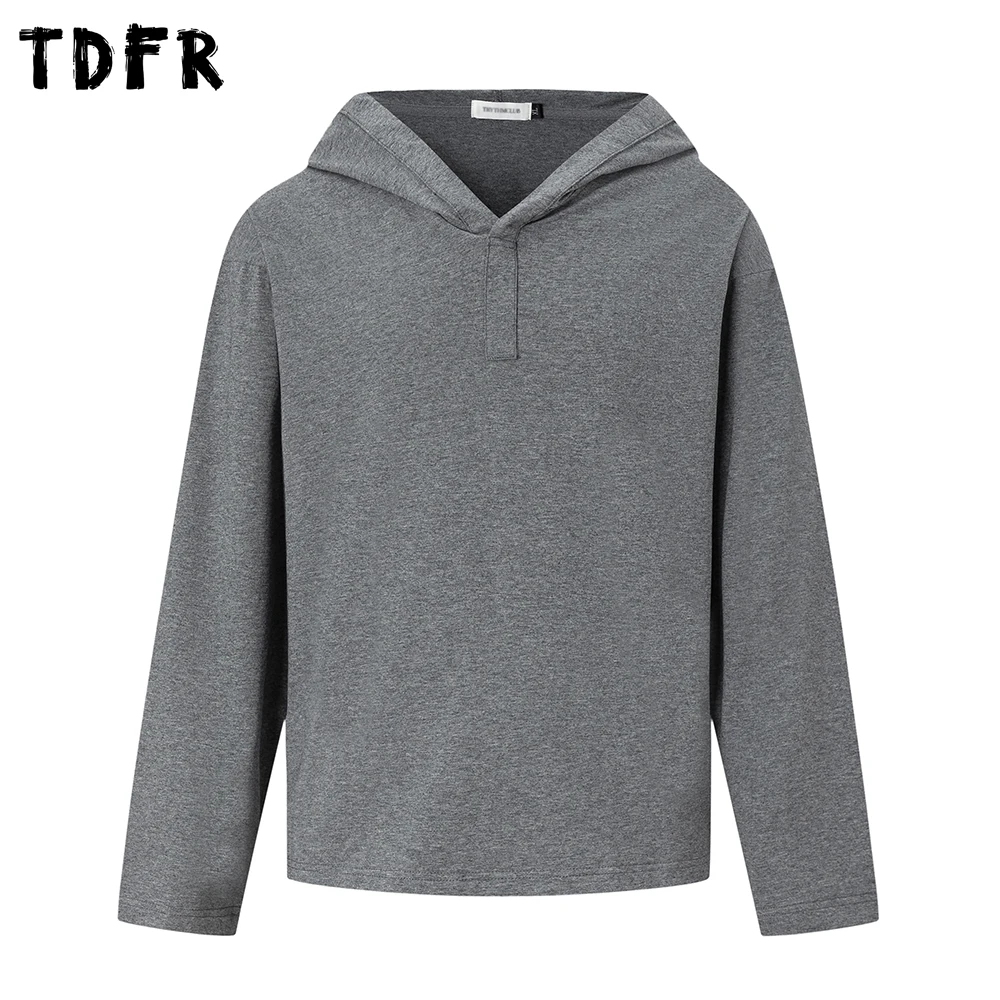 

Solid Color Hooded T-shirt Mens Autumn Simple Casual Loose Long Sleeve Cotton Tee Man Tshirt