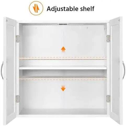 خزانة مثبتة على الحائط، مساحة تخزين للحمام والمطبخ ببابين، باللون الأبيض #5