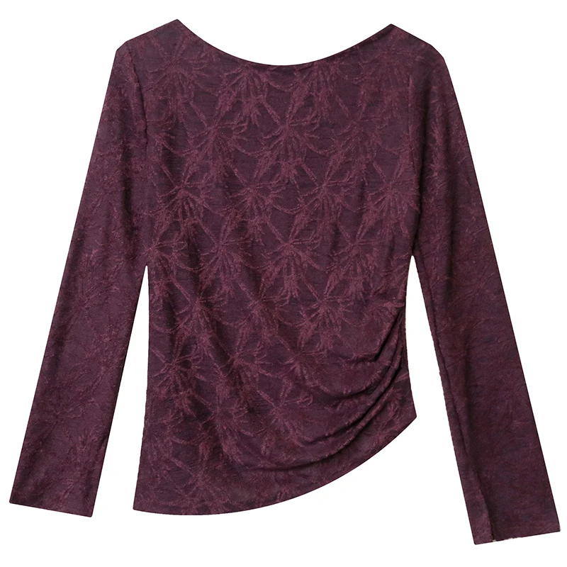 スリムフィットロングスリーブTシャツ レディース 秋冬新作 スタイリッシュなプリーツウエストシェイプ ベースシャツ トレンドカジュアルトップス