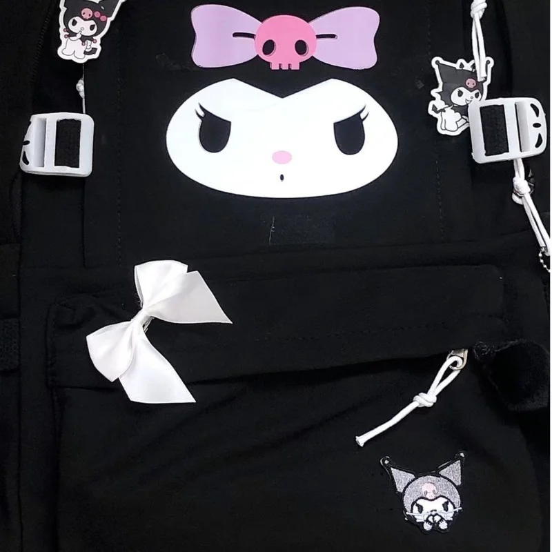 Sanrio novos sacos dos desenhos animados kuromi impresso preto mochilas estudante novo mochila para computador portátil y2k mulheres estilo japão mochilas na moda