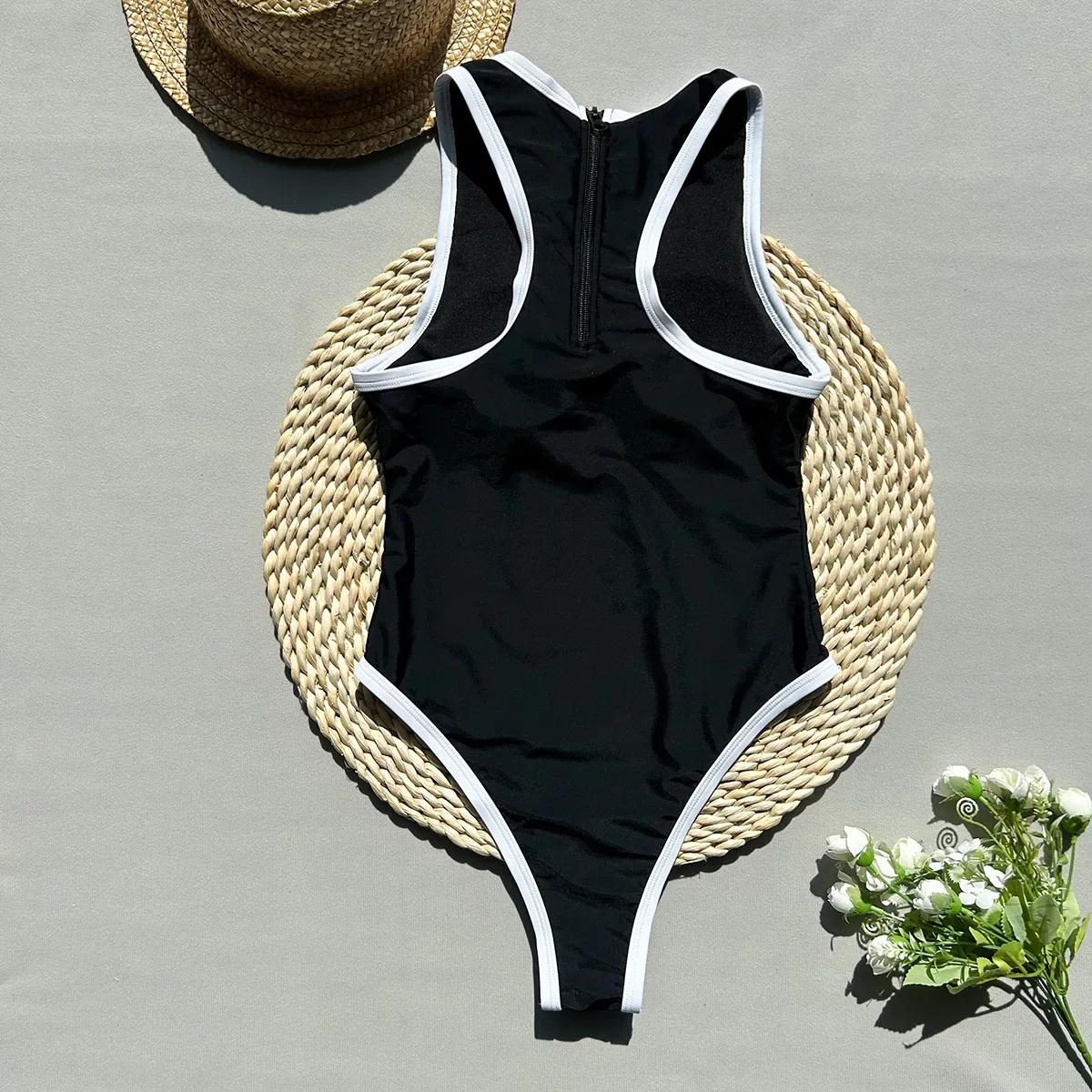 Merloly สีดํา Patchwork One Piece ชุดว่ายน้ําผู้หญิงชุดว่ายน้ําหญิง Bather Vest ชุดว่ายน้ําชุดว่ายน้ํา Monokini Trikini