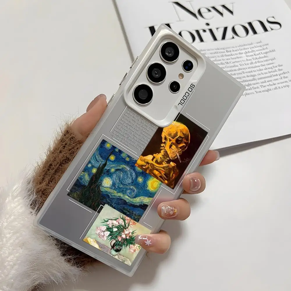 アートファッション ゴッホ INS スマホケース Samsung Galaxy S25 Edge S24 S23 S22 S21 S20 Ultra 用 シリコン製 シルバーカバー