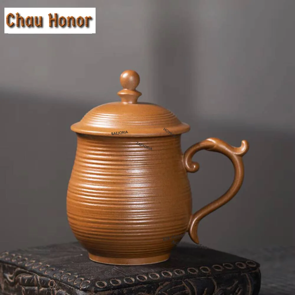 

350ml Handmade Celadon Longquan Gray Glaze Teacup Brewing Tea Water Mug with Lid Office Water Cup Personal Mug with Handle Gifts