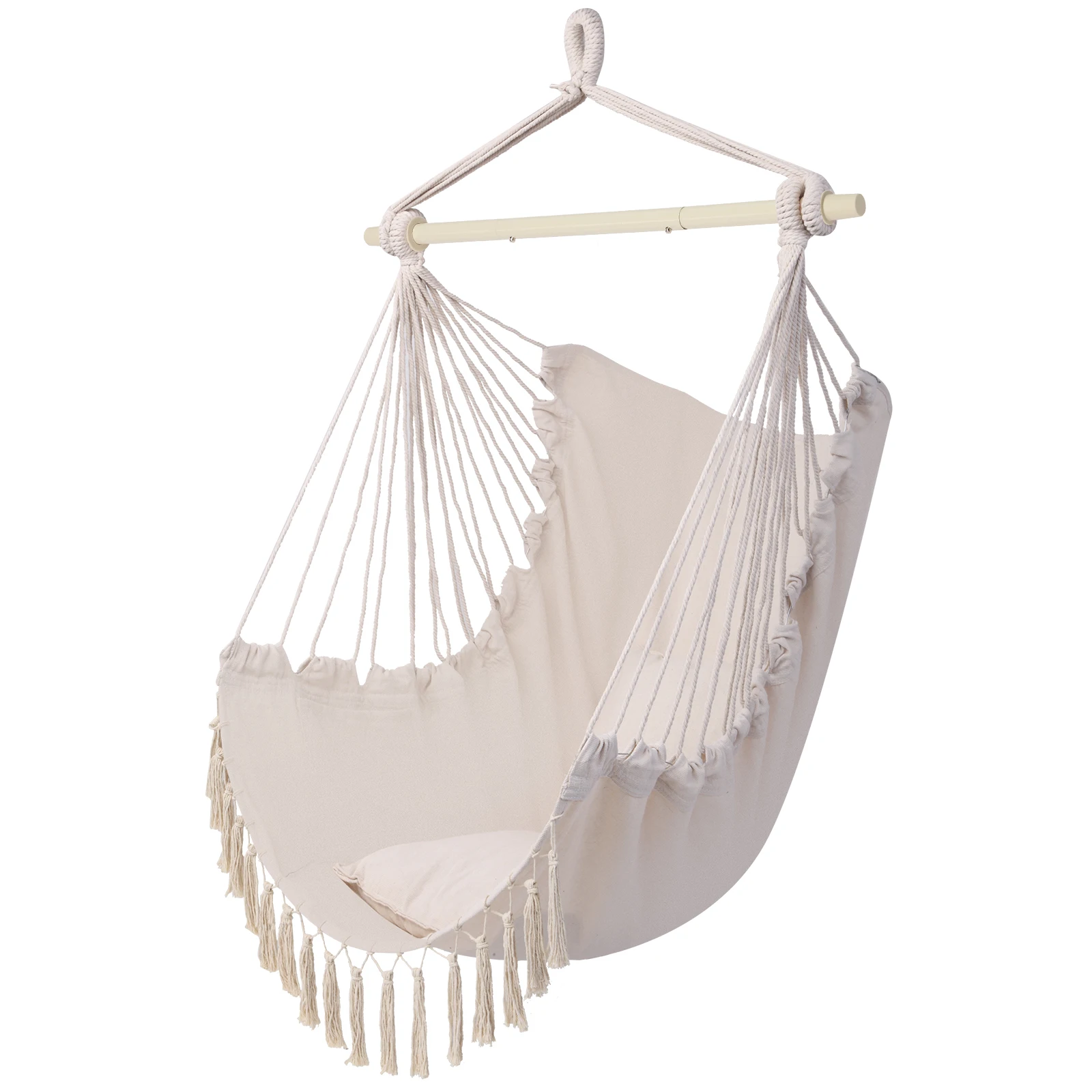 Comfortable  simple Pillow Tassel Hanging Chair Beige for relax