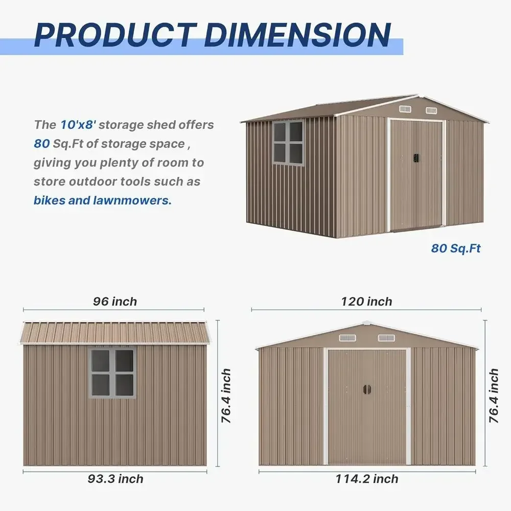 10T x 8T Outdoor Metal Storage Shed with Lockable Sliding Door and Air Vent for Garden, Patio, and Lawn