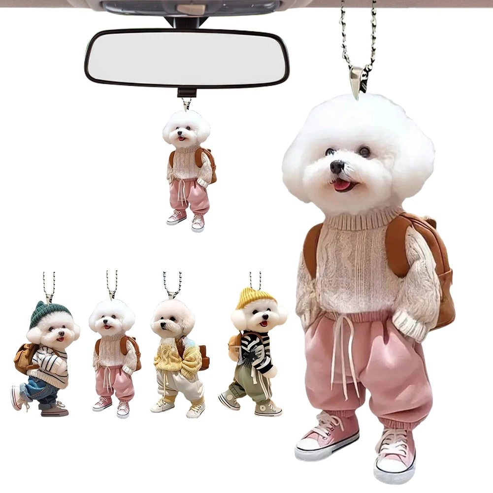 Backpack Rearview Mirrors Pendant Acrylic Dog Shaped Pendant Cute Puppy-Shaped RearView Mirror Pendant Car Interior Decoration