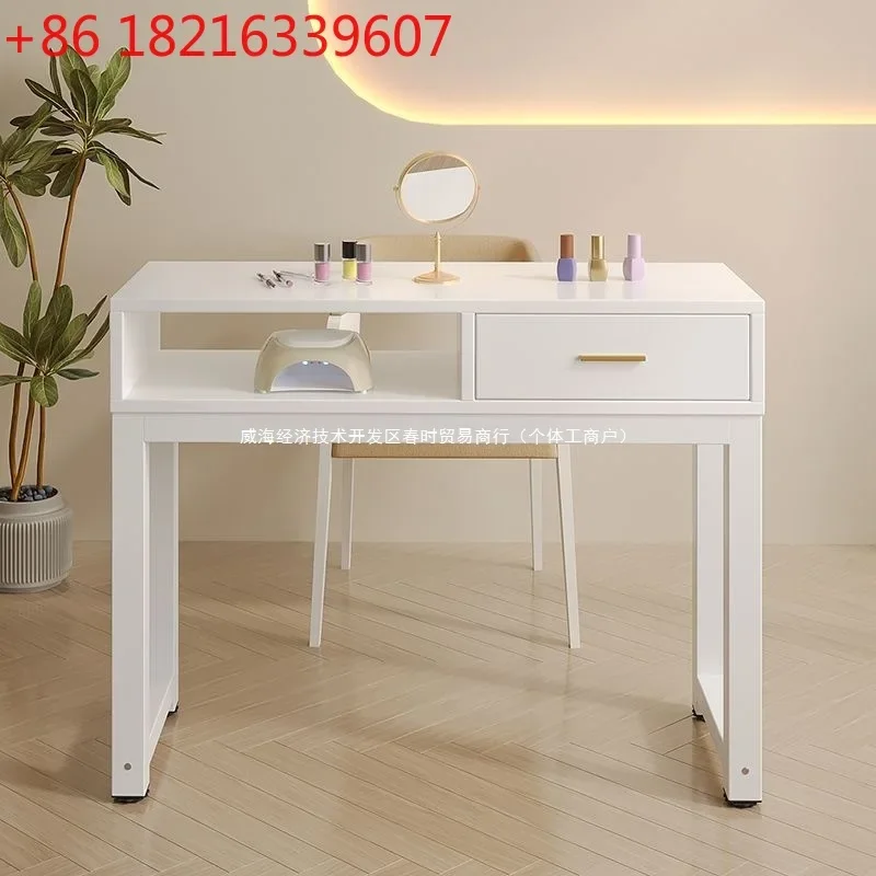 Japanese manicure table three people double wooden simple double-layer storage storage