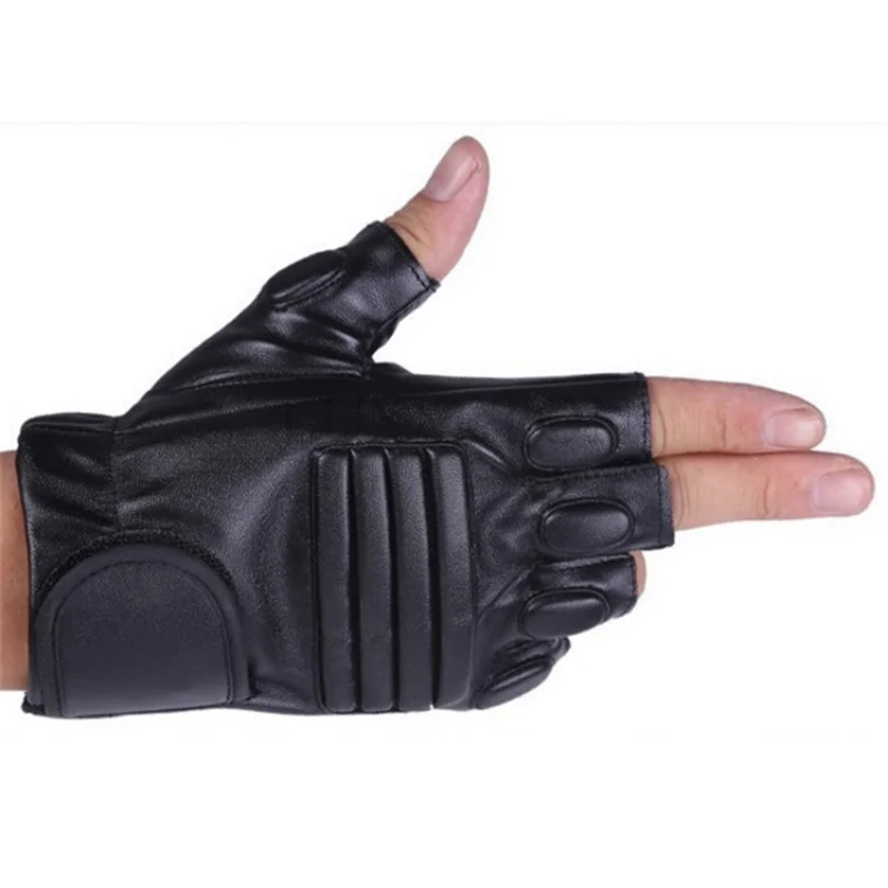 Damping Slip Motion PU Leather Motorcycle Gloves Outdoor Cycling Half Finger Gloves Mens Women\'s Fitness Boxing Black Gloves