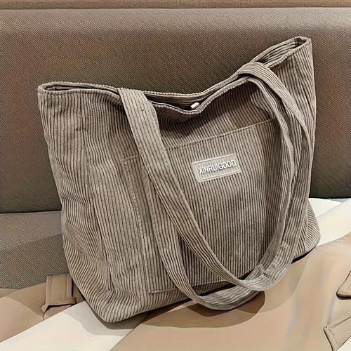 Imagen 1 del producto Bolso de hombro de pana para mujer, bolso de mano de gran capacidad con correas fijas, lavable a máquina, forro de poliéster, bolso de mano para mujer