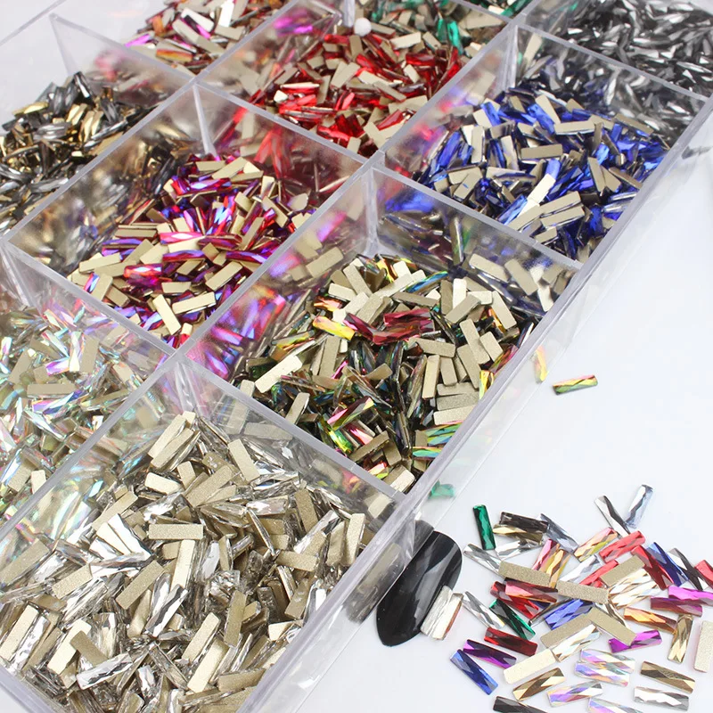 wholesale 2.5*9mm Strip Flat Back Nail Rhinestone  Special Shaped Crystals Nail Art Stones 3D Personalized Decoration