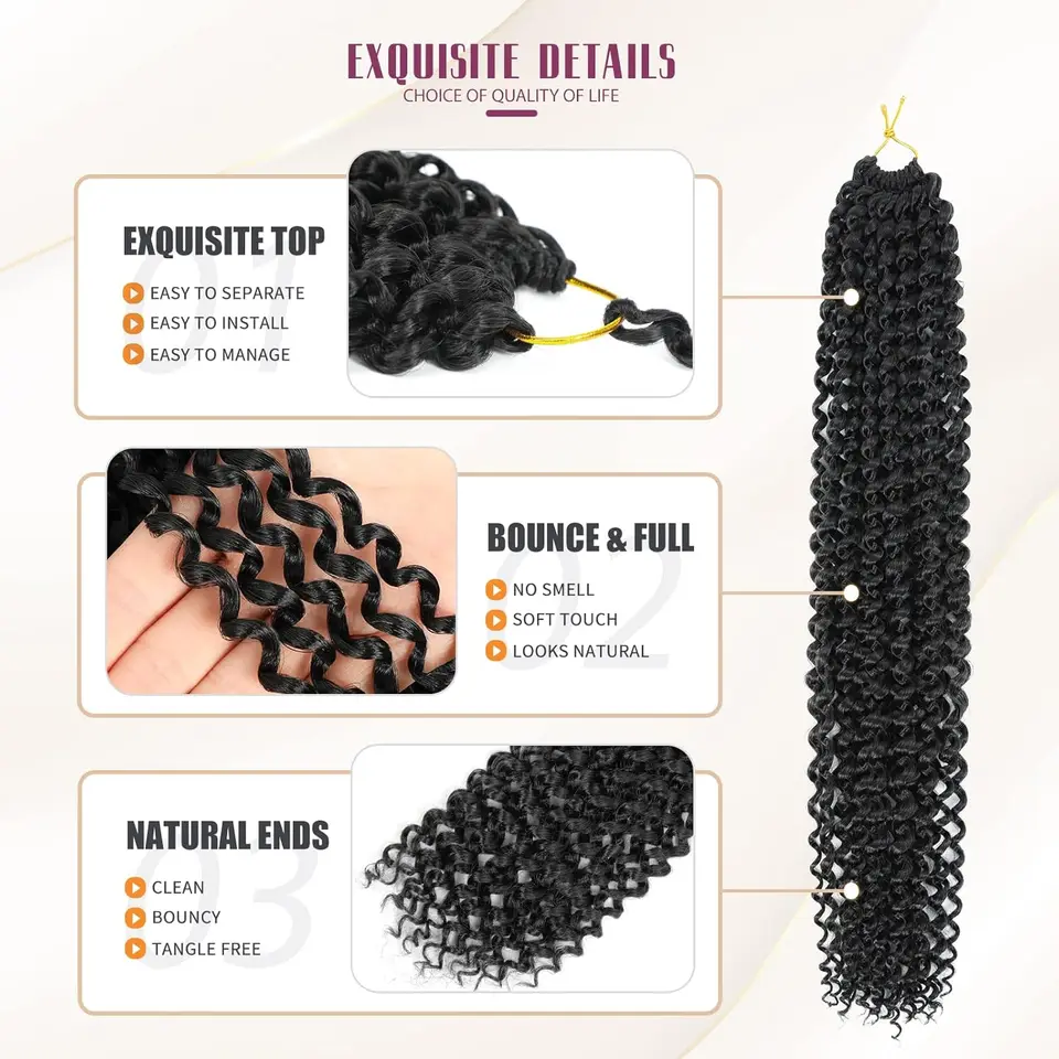 Cabello para crochet Passion Twist de 14/22 pulgadas, paquete de 1/3/7, onda de agua para mujeres negras, extensiones sintéticas largas 3