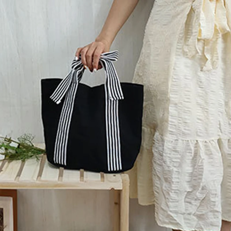 New South Korean Fashion Simple Bow Canvas Bag Female Dark Department Small Fresh Handbag