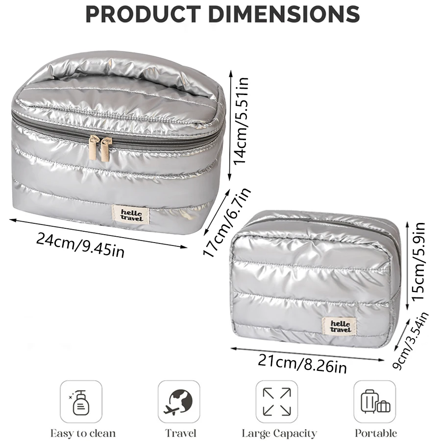 حقيبة مكياج منتفخة مقاومة للماء، قماش عصري ومتين، حقيبة مكياج ذات سعة كبيرة وحقيبة تخزين أدوات الزينة للسفر،