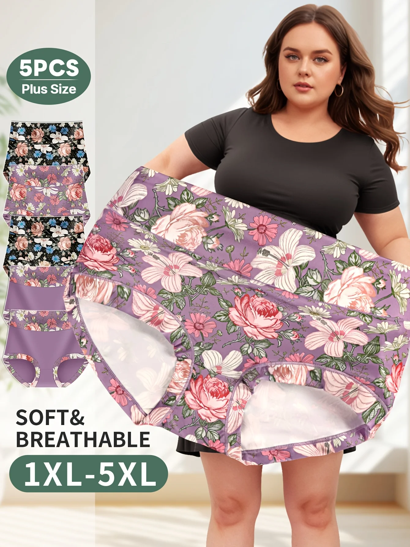 

5 Pack of Large Size High Waist Underwear, Women's Underwear, Tummy Control and Butt Lift, Printed Pattern, Comfortable Versio