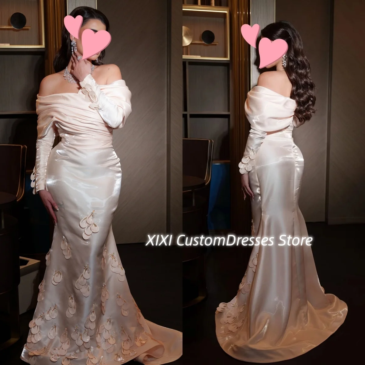 

Customize فساتين سهرات Mermaid Off-The-Shoulder Floor-Length Dresses For Prom Flowers Zipper Up Dresses For Special Events