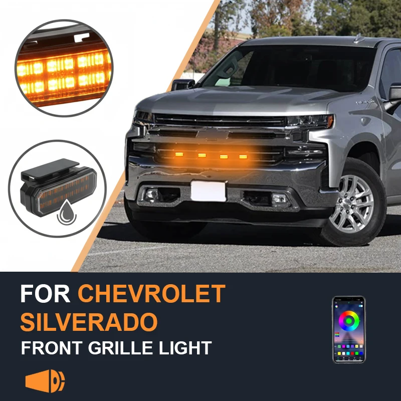 

FOR Chevrolet Silverado Specialized center grid small yellow light Front Grille Lights LED Decorative Warning Light Pickup 12V