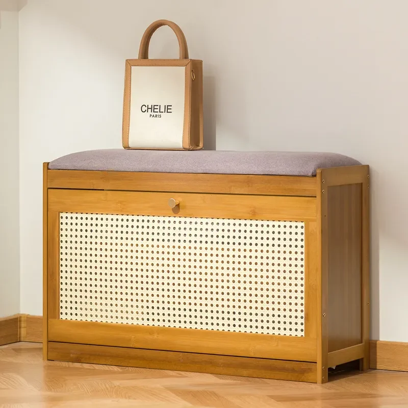 Luxury Entryway Shoe Cabinet with Integrated Bench Modern Shoe Changing Stool for Home Entrance Hallway Storage Furniture