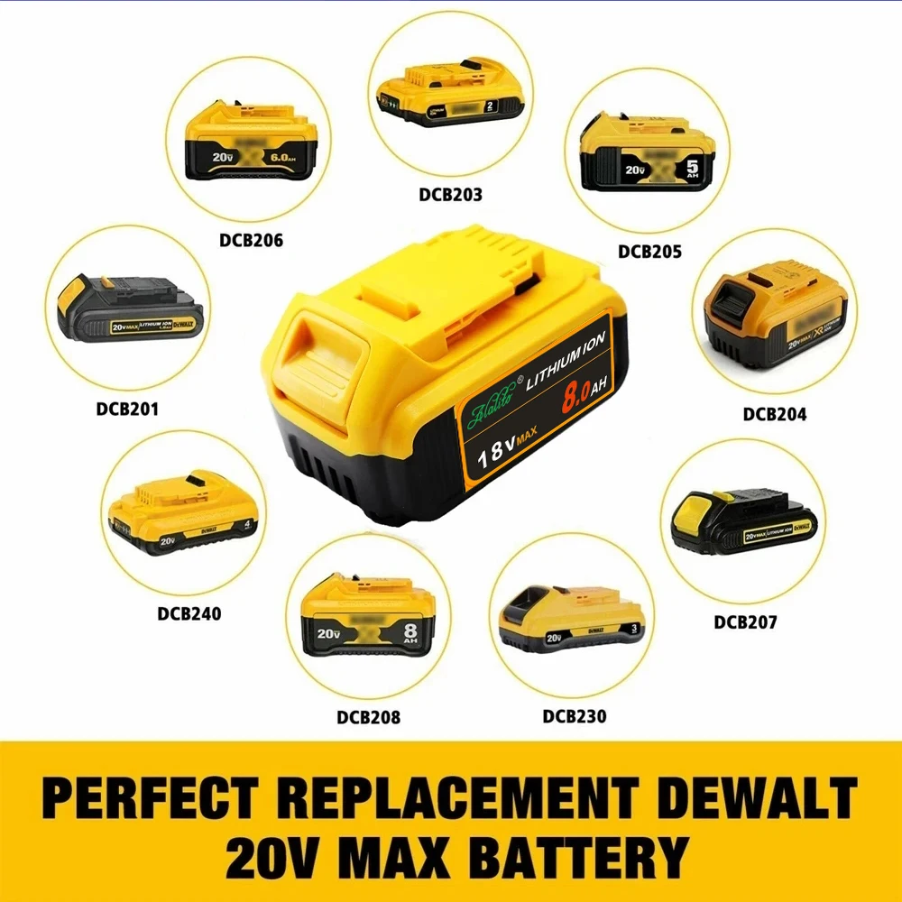 Sostituzione dell\'utensile elettrico della batteria al litio 18V 8Ah MAX per DeWalt DCB184 DCB181 DCB182 DCB200 20V 8A 10A 12A 18V 20V batteria al