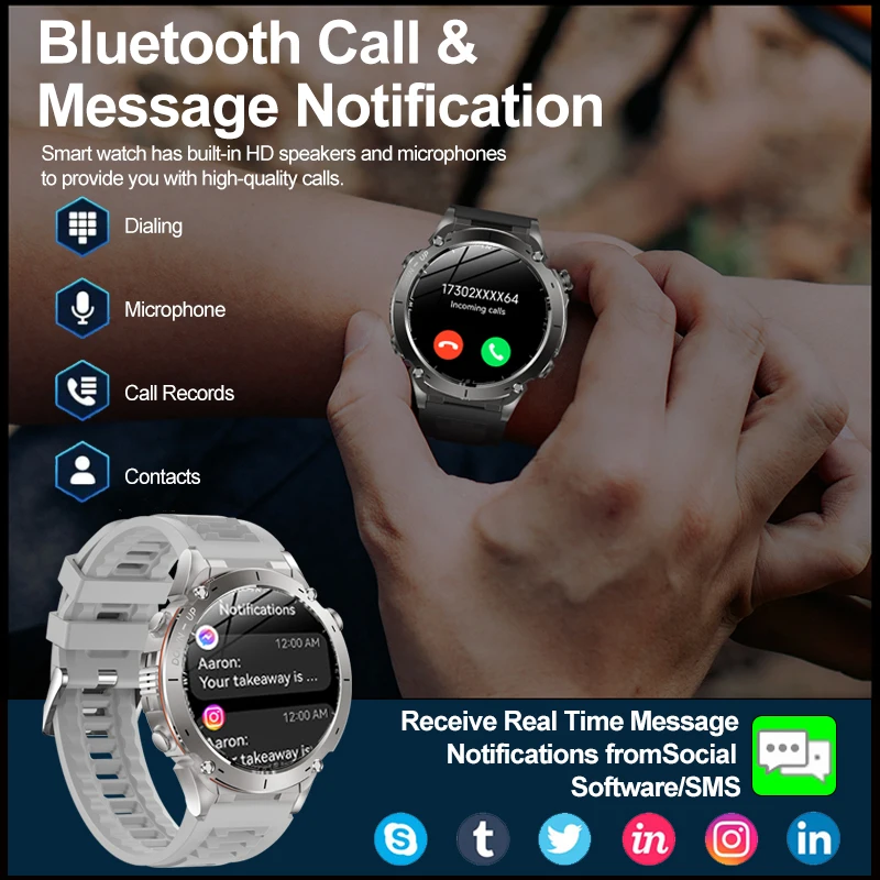 NOWOŚĆ dla HUAWEI outdoor Smart Watch Men 1.43'' AMOLED Display Outdoor Compass Wbudowany AGPS Bluetooth Call 10ATM SWIM Smartwatch