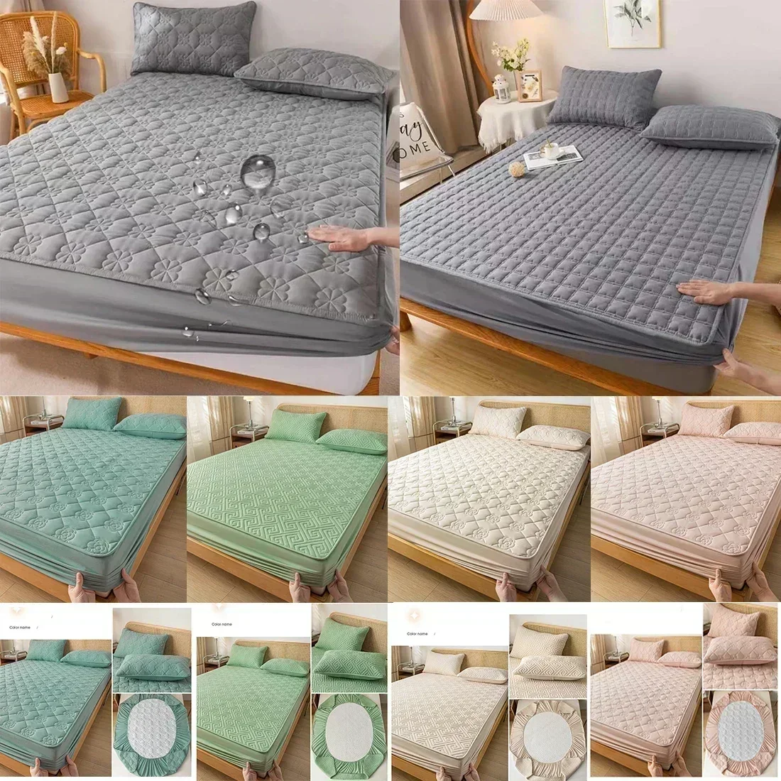 Super Waterproof Quilted Mattress Cover Single Queen Raw Cotton Anti-wetting Quilting Bed Fitted Sheet Not Included Pillowcase