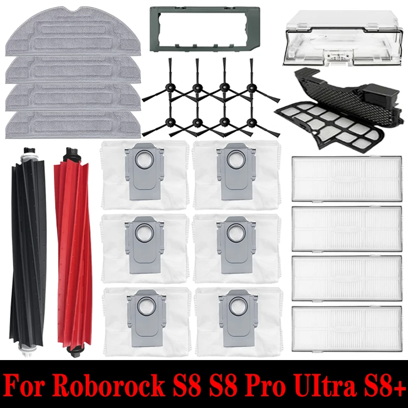 Roborock S8 / S8 Plus/S8 Pro Ultra Replacement Spare Parts Roller Main Side Brush Hepa Filter Mop Cloth Dust Bag Accessories