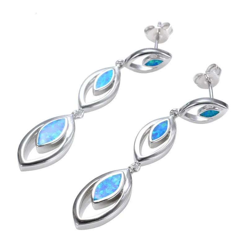 Fashion Silver Blue Simulated Opal Wave Dangle Hoop Stud Earrings Party Jewelry