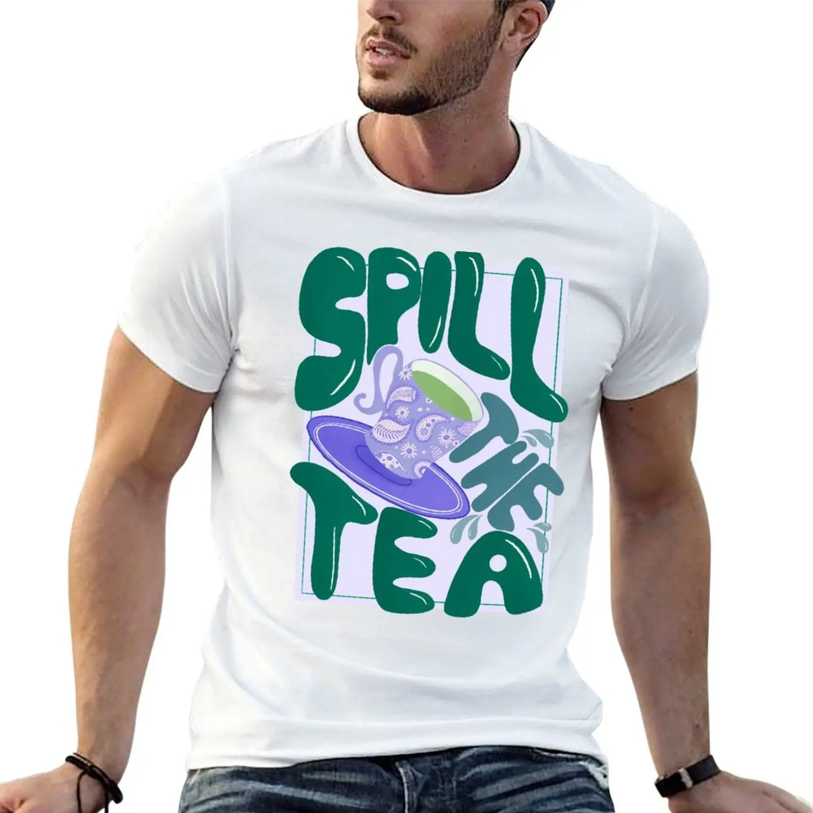Spill the tea - retro hand lettering - green and purple T-Shirt Personalized t-shirt street wear men clothings