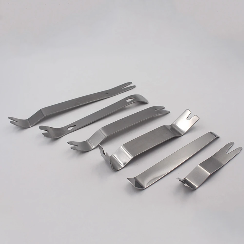 

Leading-6 Pcs Set Silver Stainless Steel Car Radio Removal Tool Car Door Clip Panel Audio Stereo Dismantle Pry Tool