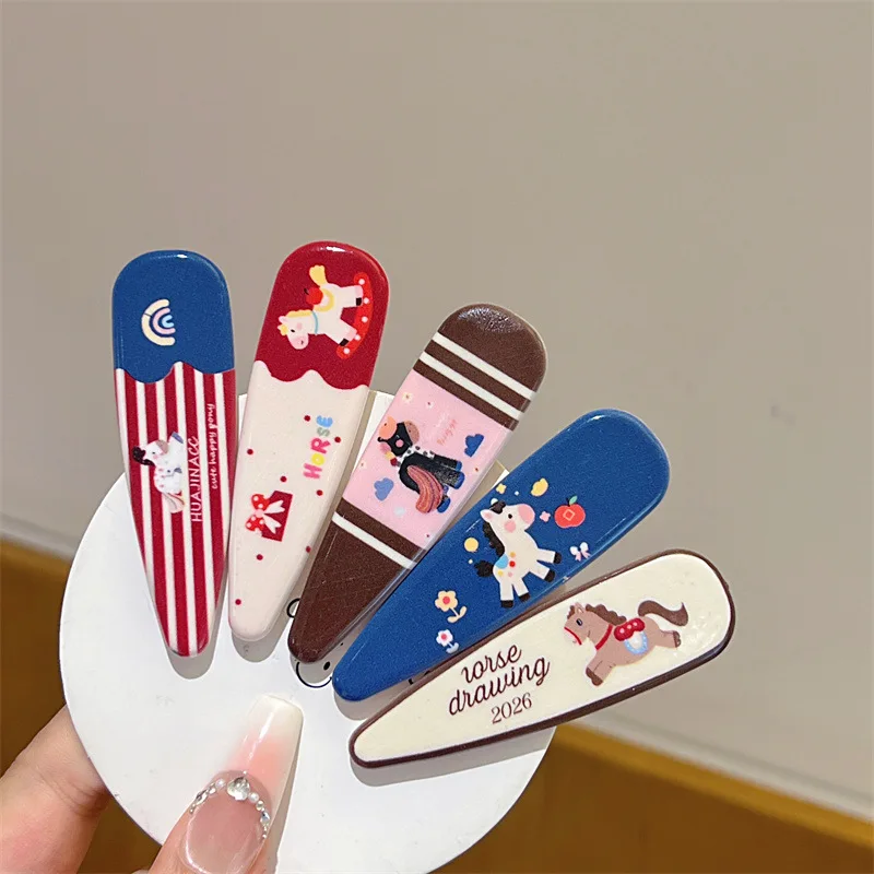 

5PC Sweet and Cartoon Horse Hair Side Clips Vintage Hairpin for Girls Women Korean Hair Accessories
