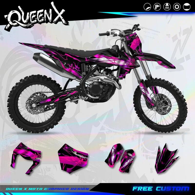 QUEEN X MOTO For KTM SX SXF 2019-2022 EXC XCW 2020-2023 Custom Team Motorcycle Holographic Graphics Decal Stickers Kit