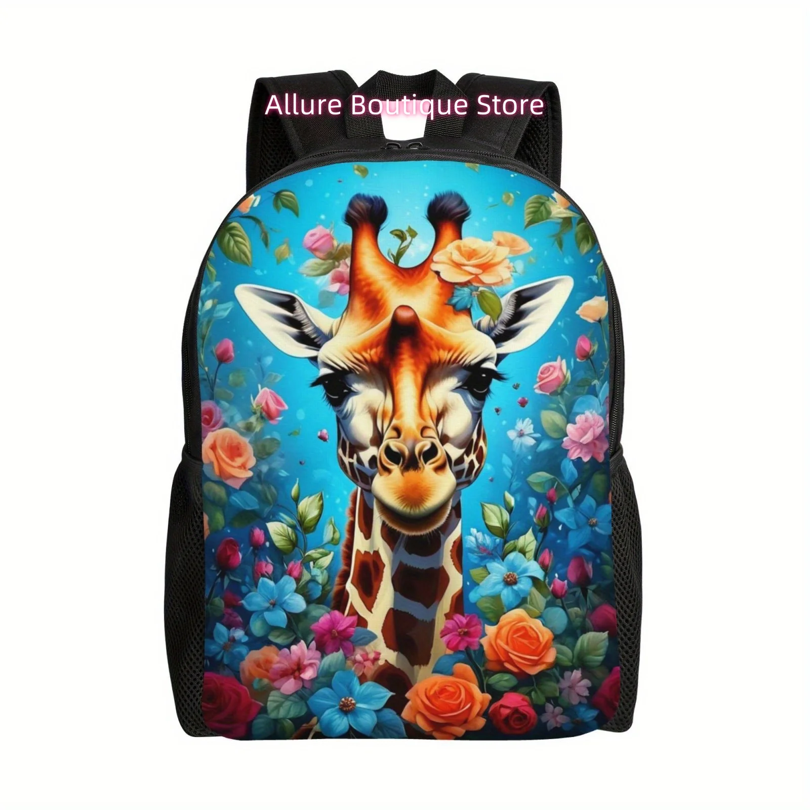 Flower Giraffe Casual Backpack, Lightweight Shoulder Bag For Men And Women, Large Capacity Computer Laptop Bag Book Bag For Work
