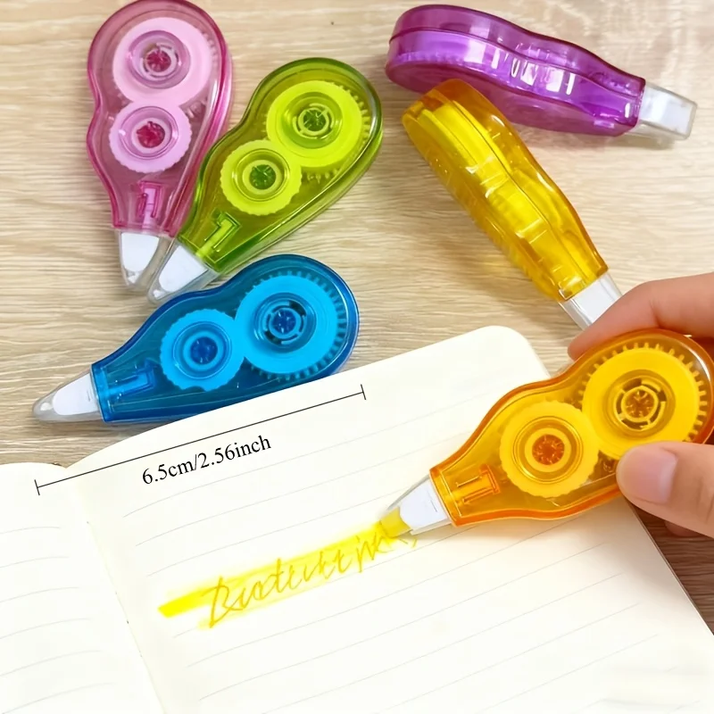 Set of 6 Rainbow Color-Coded Eraser Rollers - Includes Pastel and Neon Correction Tape with 6 Color-Coded Caps, Art Supplies