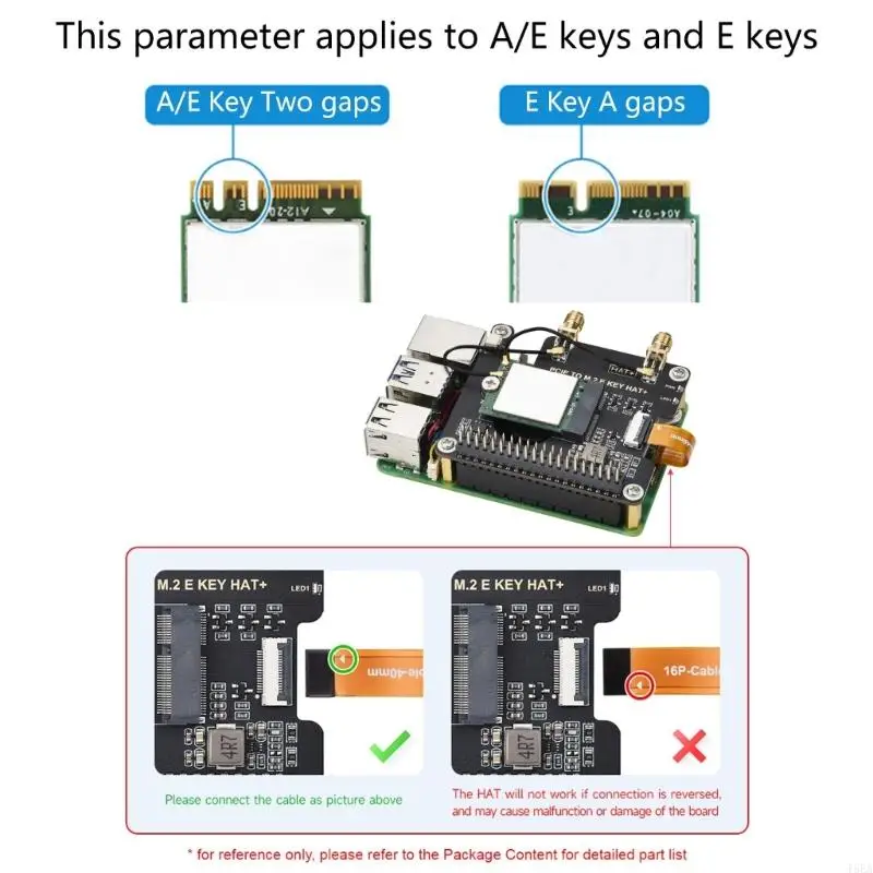 PCIE M.2 E Key HAT+ Adapter Board Compatible For Pi 5 Adapter Board for Enhances Wireless Connectivity USB to SH1.0 2Pin