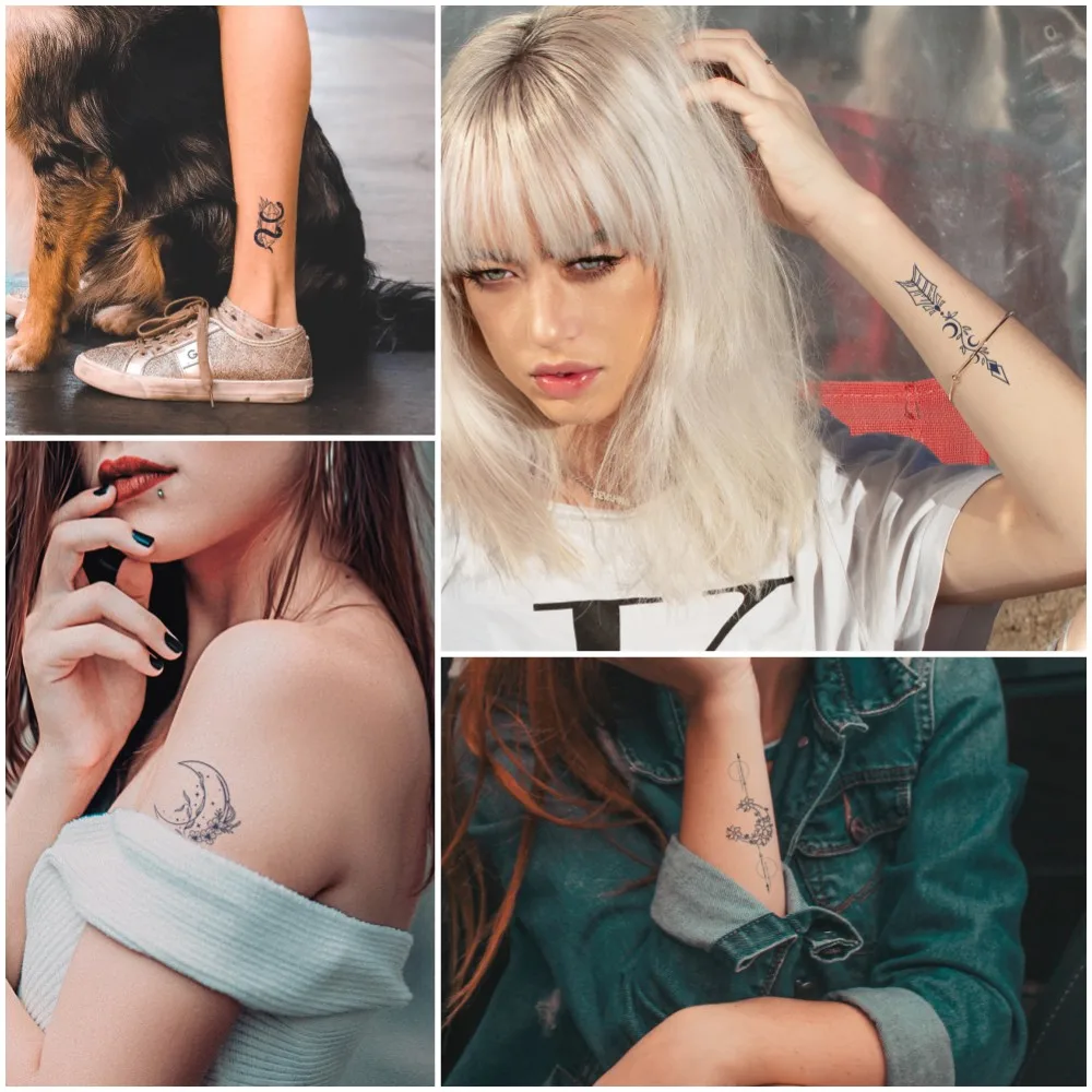 Tatuajes de tinta semipermanente para hombres y mujeres, tatuaje impermeable con diseño de letras de hoja de mariposa, Panda y pluma, nuevo