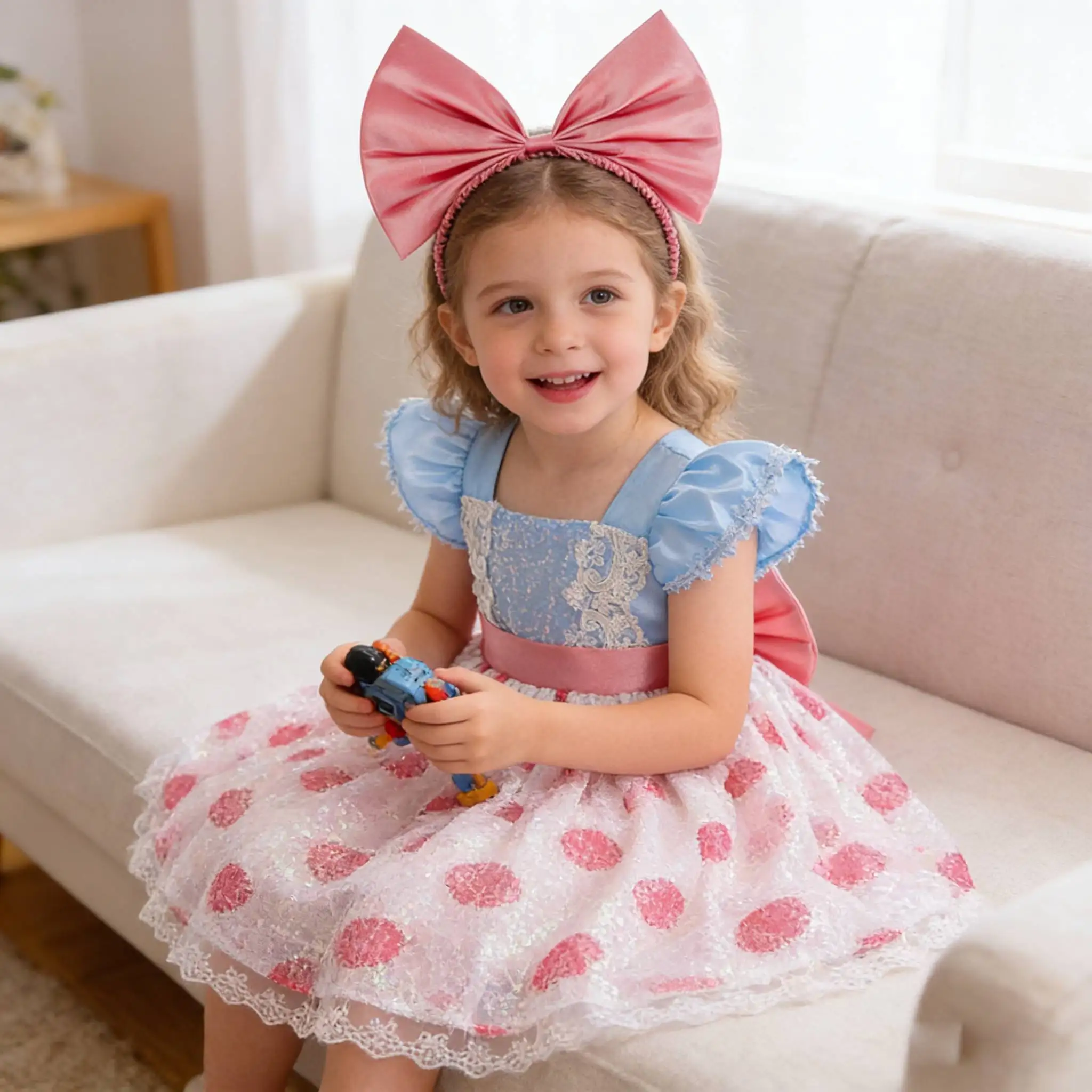 Girls Pink Princess Dress BoPep Carnival birthday Kids Summer Sequins Clothes Children Performance Costumes Valentine's Day