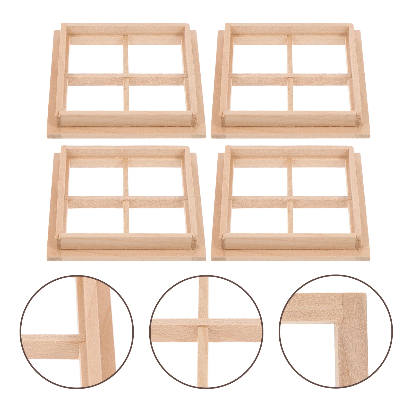 4 Pcs House Decoration Accessories Mini Window Frame Micro Landscape Models Furniture Wood Layout