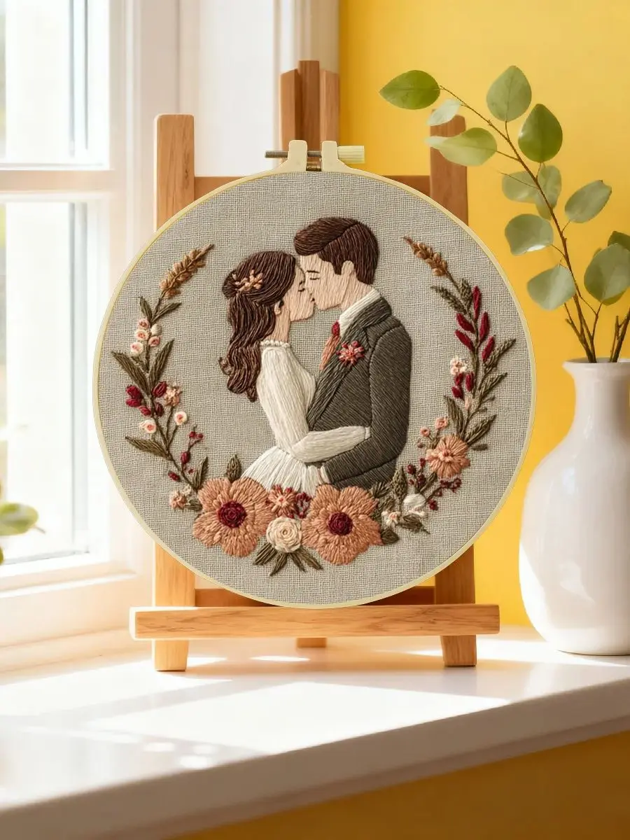1 Stück 20X20CM/15X15CM 7,87/6,3 Zoll Stickerei-Starter-Kit für Frischvermählte DIY-Kit DIY-Stickerei-Set Handarbeiten Nähkunst – Detail 6