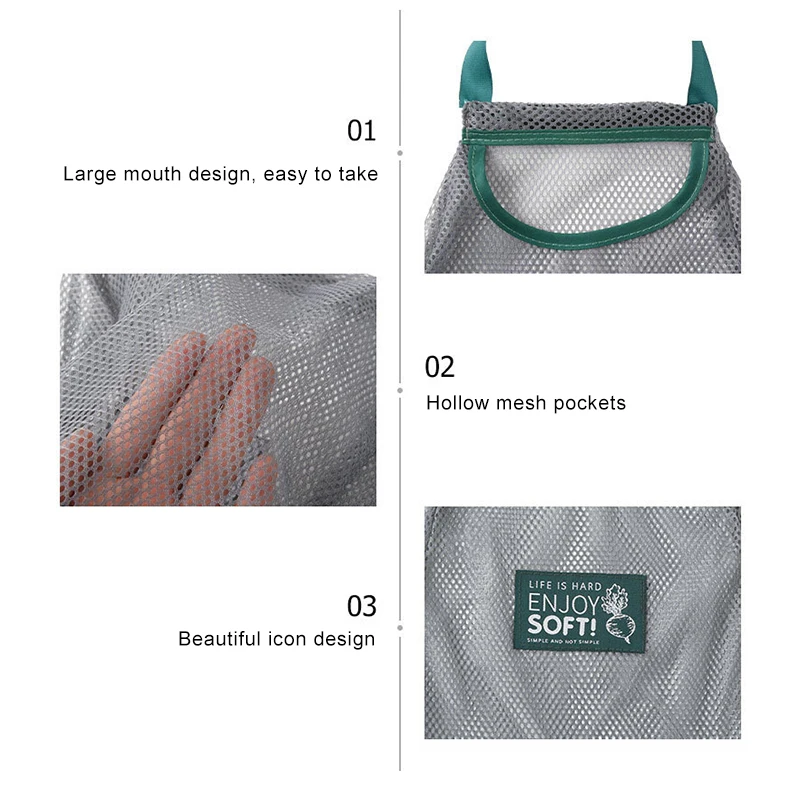 Hanging Storage Pocket Breathable Reusable Mesh Bag Kitchen Folding Garlic Onion Vegetable Sorting Bag Organizer